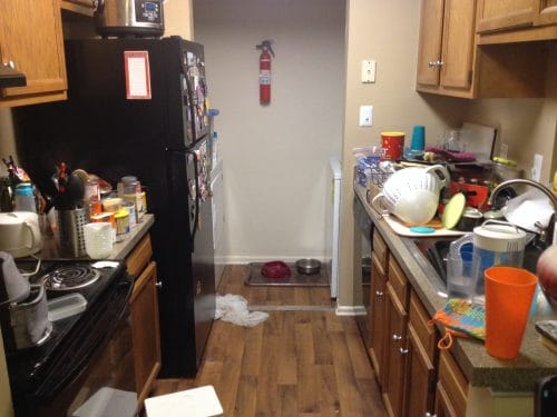 Our new apartment kitchen - it may look messy but really I just haven't found space for everything.