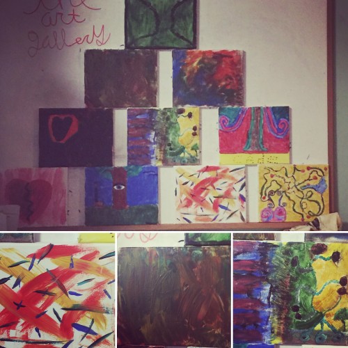 Original paintings that have now been repurposed to Christmas presents.