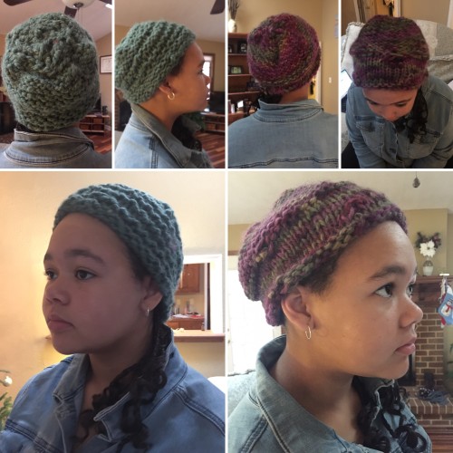 A couple of the hats Princess has knitted as presents.