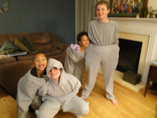 Hunt kids in sweatpants, being silly