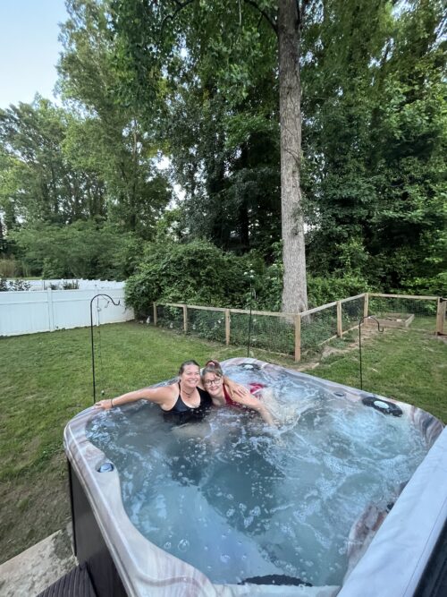 My sister and I in the hot tub last month