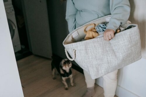 laundry basket full of dirty clothes