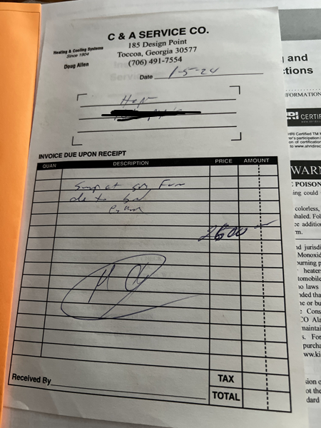 receipt for new furnace