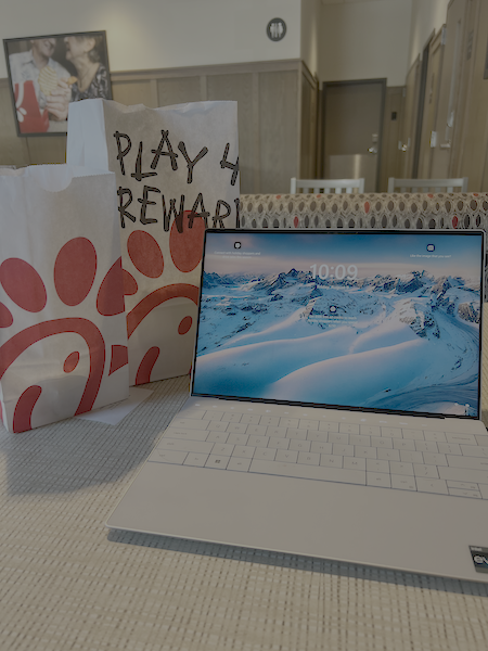 Hope's Dell XPS with Chic Fil A meal
