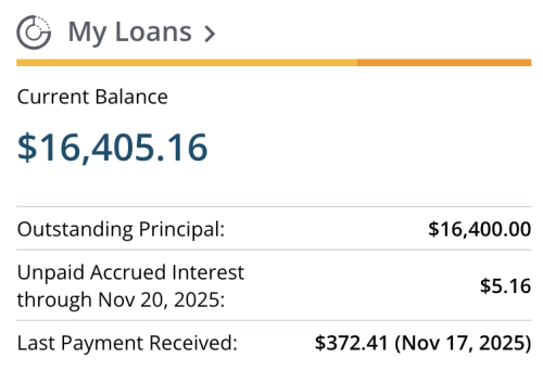 screenshot of student loan debt